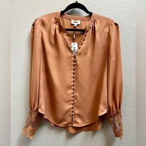 L'Agence Brown Ava Lace Cuff Button Up Blouse Top Size Medium NEW WITH TAGS